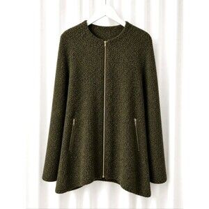 Sara Campbell 90s Green Gold Metallic Wool Blend Zip Front Knit Sweater Jacket